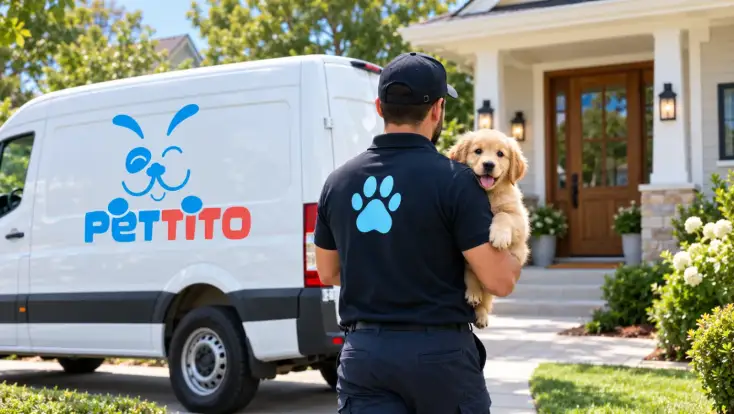 Pettito team member bringing a puppy to a family home